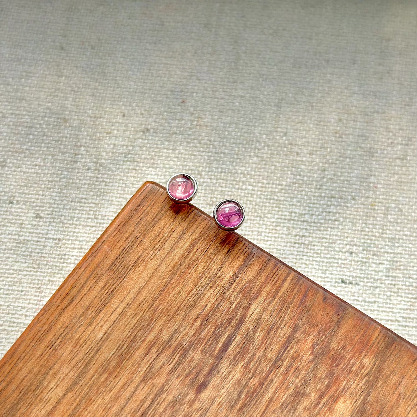 Pink Tourmaline October Birthstone Sterling Silver Ear Stud