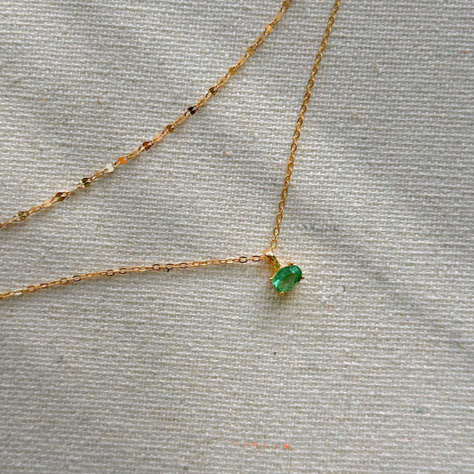 Emerald May Birthstone Double Layer Gold-plated Necklace