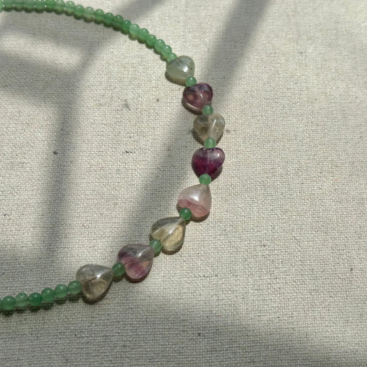 Green Agate And Fluorite Heart Beaded Necklace