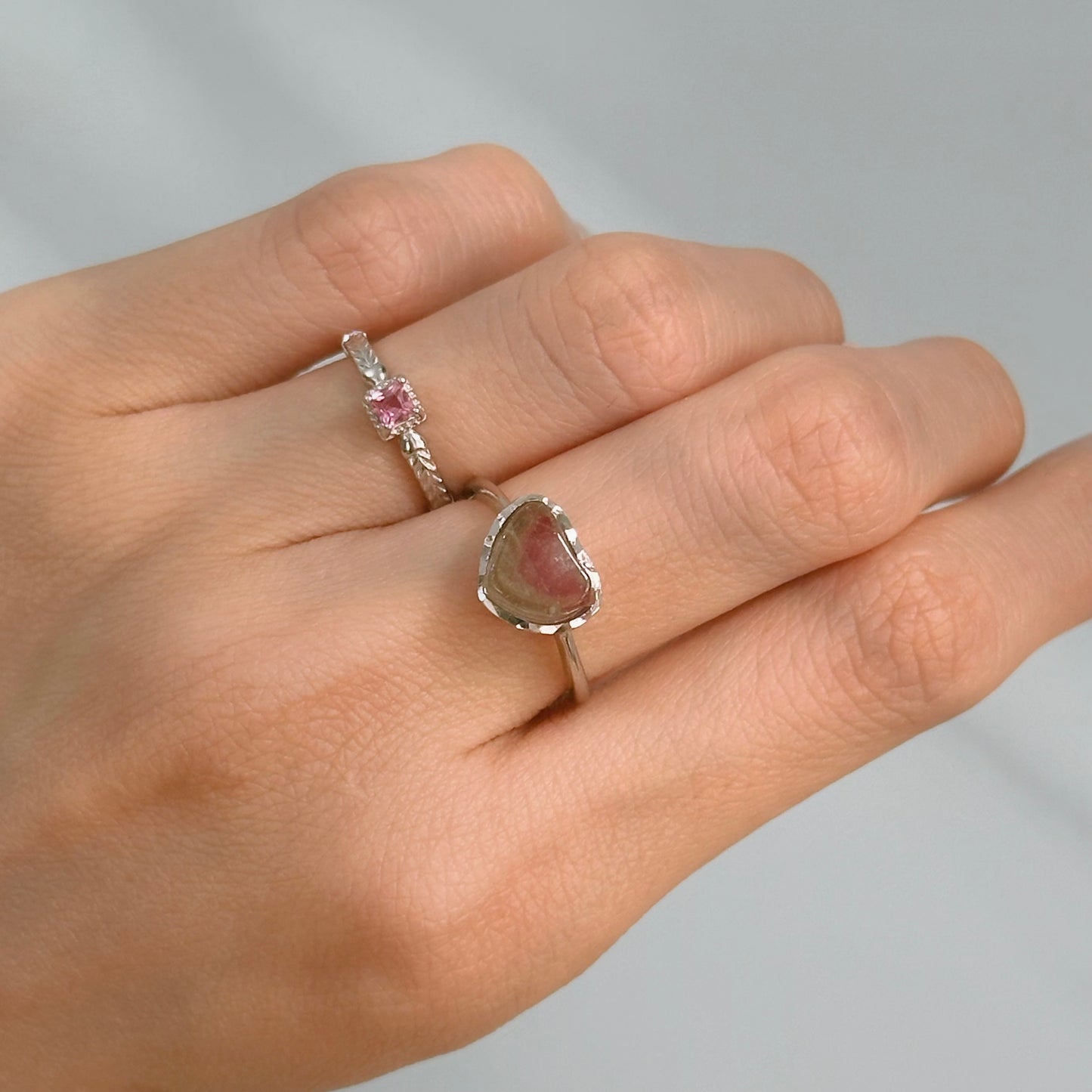 Pink Tourmaline Adjustable Sterling Silver Ring