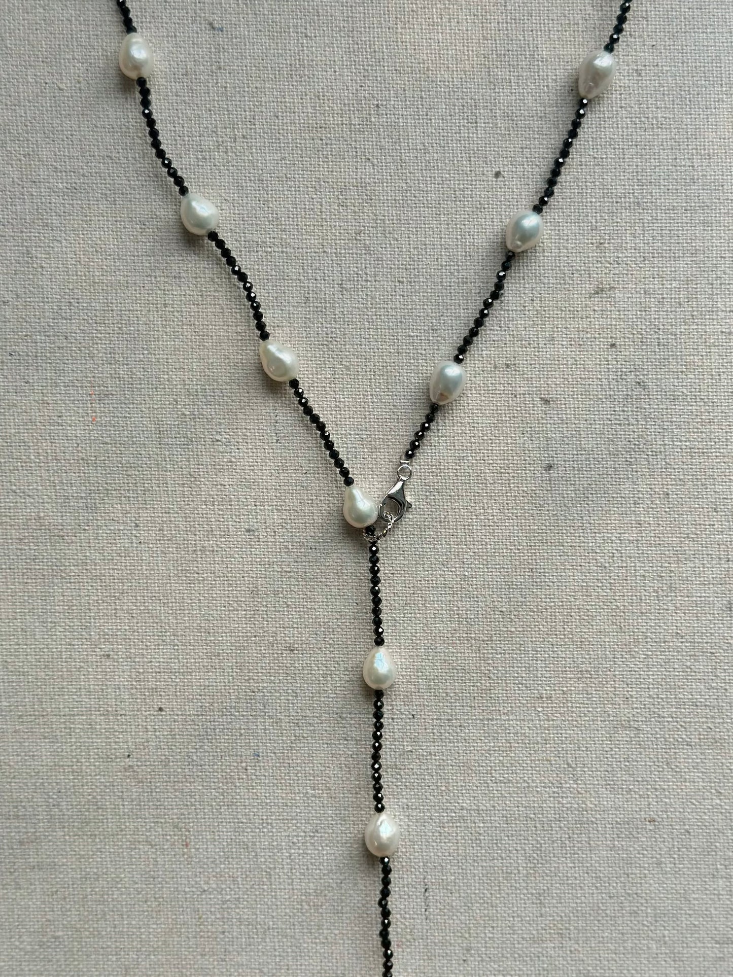 Multi-way Black Spinel And Freshwater Pearl Beaded Long Necklace