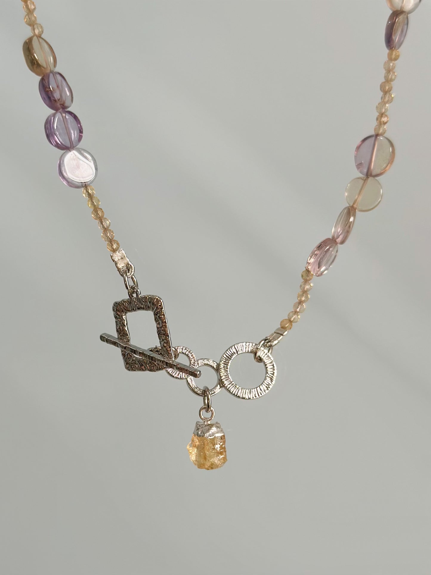 Ametrine And Citrine Raw Stone Hoop Toggle Necklace