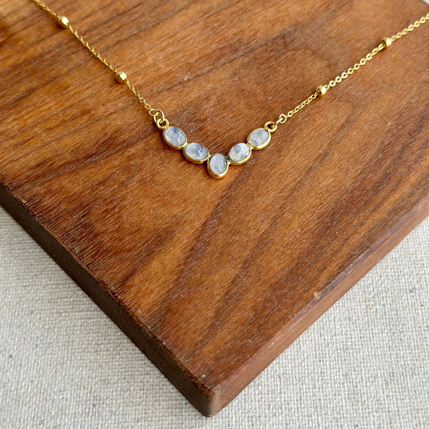 Moonstones V-shaped Dotty Chain Gold-plated Sterling Silver Necklace