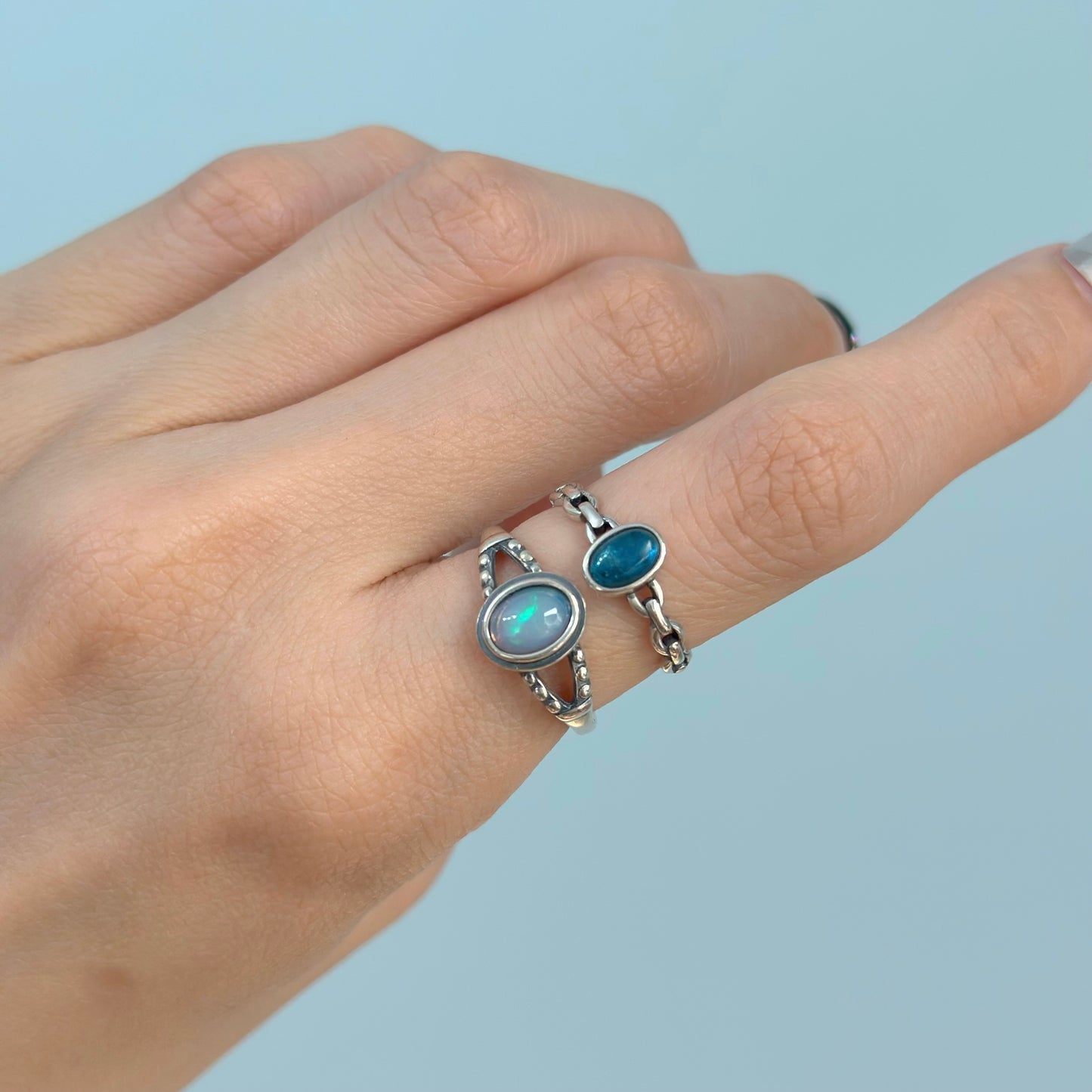 Opal Split Adjustable Sterling Silver Ring