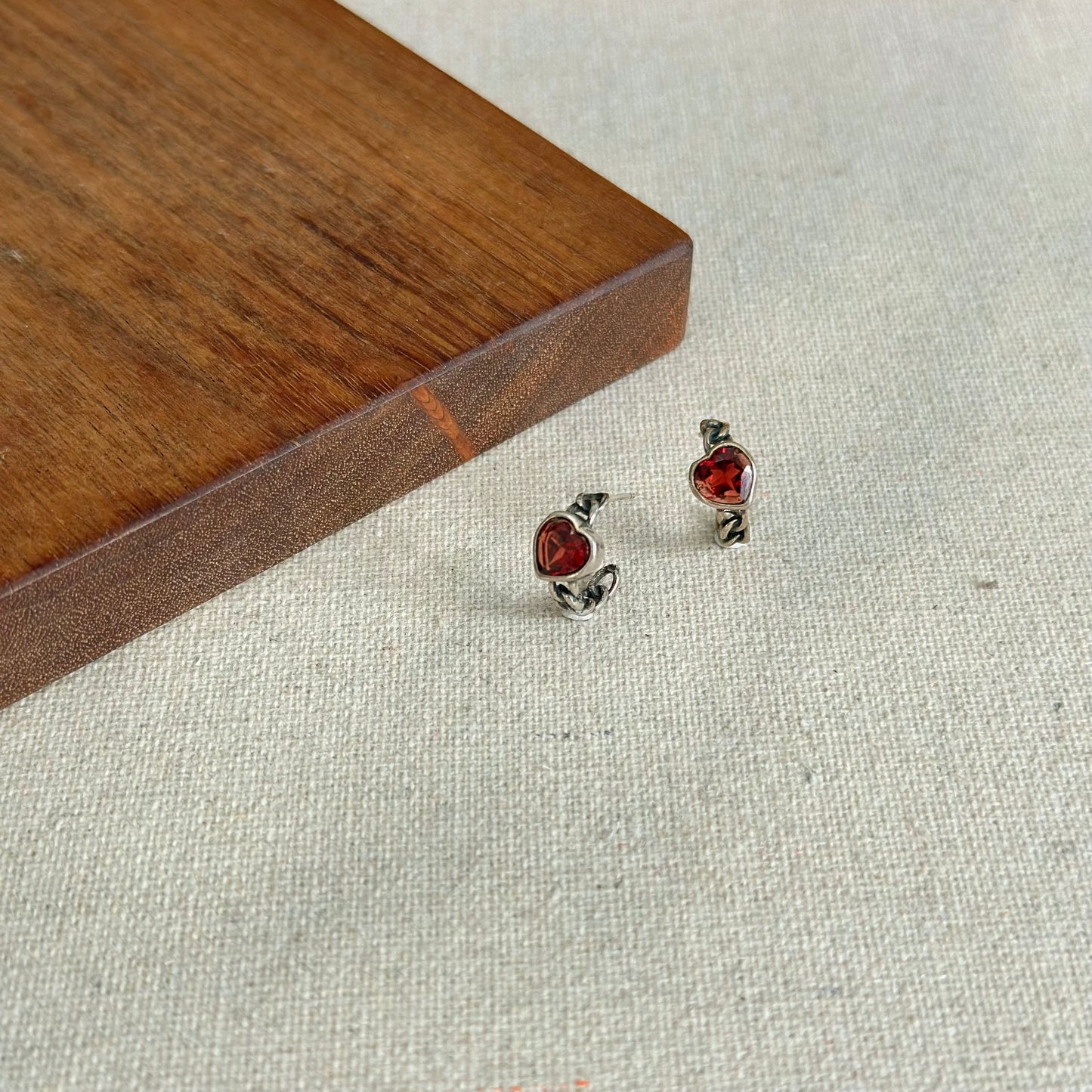 Garnet Heart Sterling Silver Ear Hoop