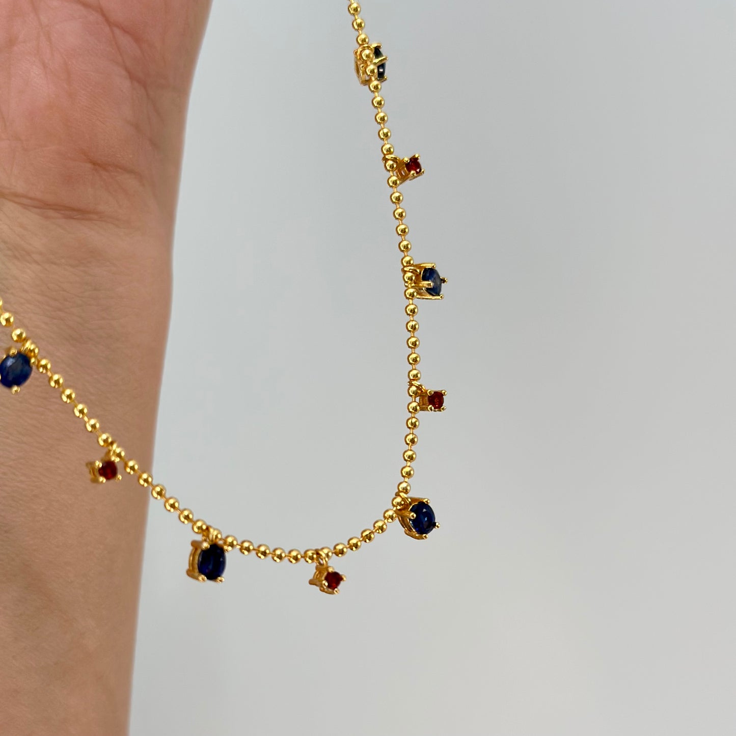 Sapphire And Garnet Dangling Gold-plated Sterling Silver Necklace