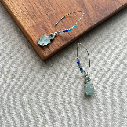 Topaz And Aquamarine Raw Stone Sterling Silver Earring