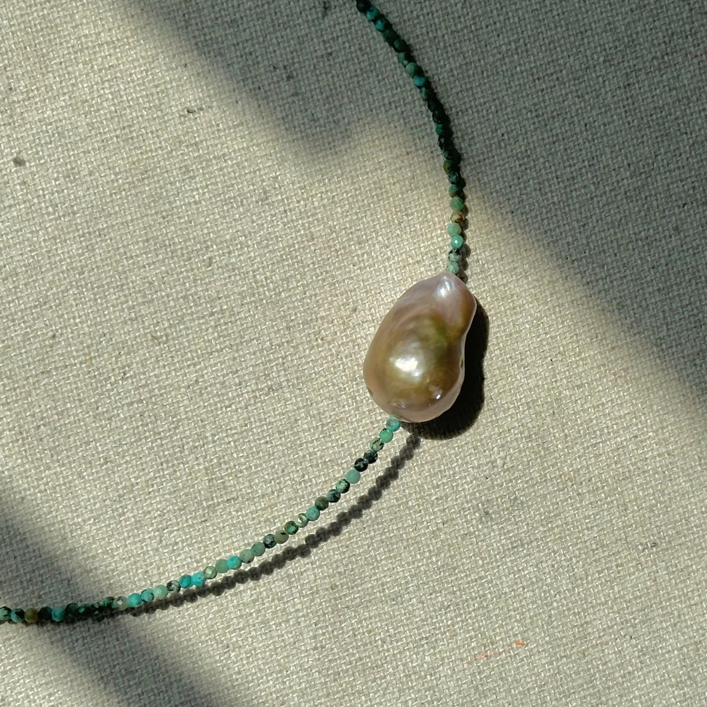 Turquoise Beaded And Baroque Freshwater Pearl Necklace