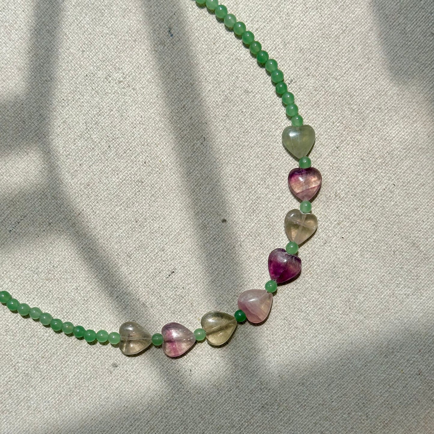 Green Agate And Fluorite Heart Beaded Necklace