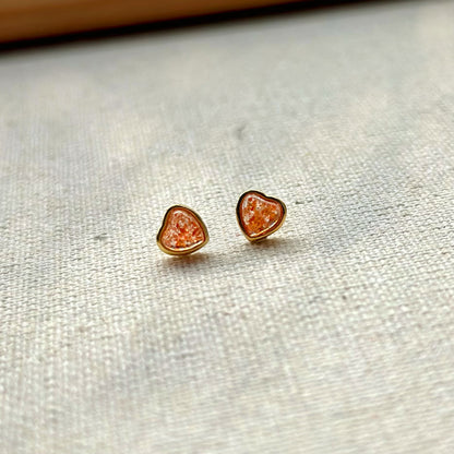 Sunstone Heart Gold-plated Ear Stud