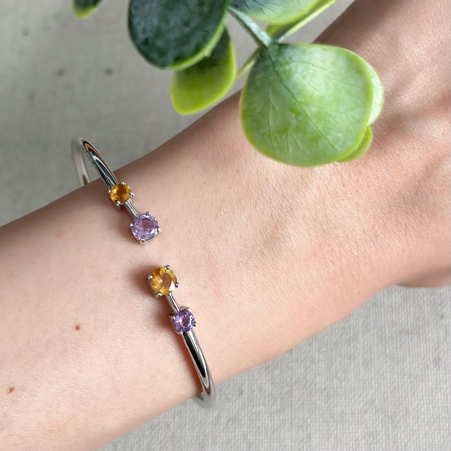 Citrine And Amethyst Sterling Silver Bangle