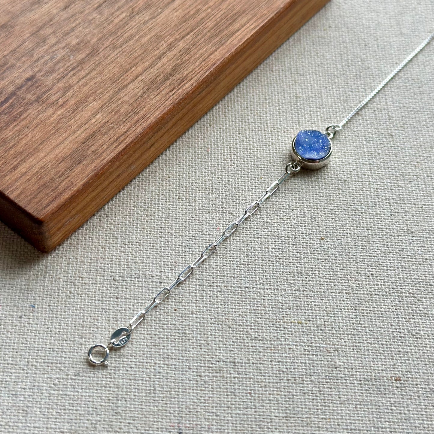 Blue Druzy Adjustable Sterling Silver Bracelet