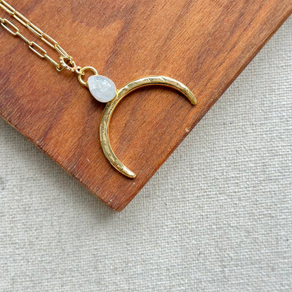 Half Moon Moonstone Clip Chain Gold-plated Italian Sterling Silver Long Necklace