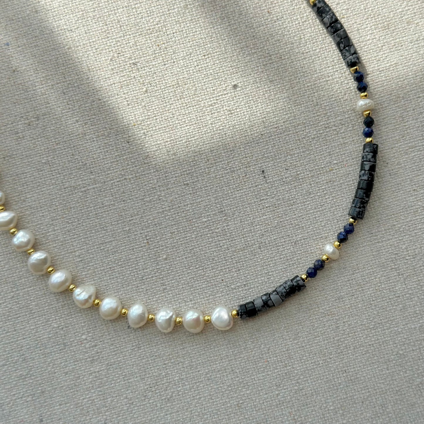 Dalmatian Jasper Mixed Lapis And Freshwater Pearl Beaded Necklace