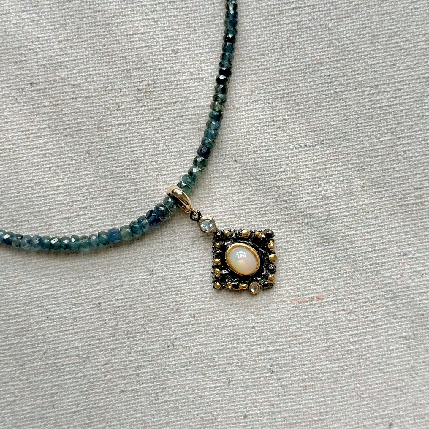 Two-way Opal Pendant And Sapphire Beaded Necklace