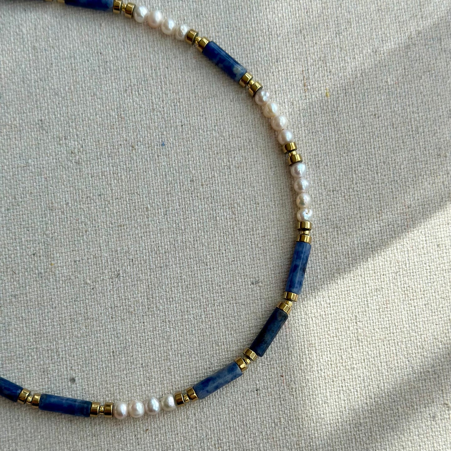 Sodalite And Freshwater Pearl Beaded Necklace