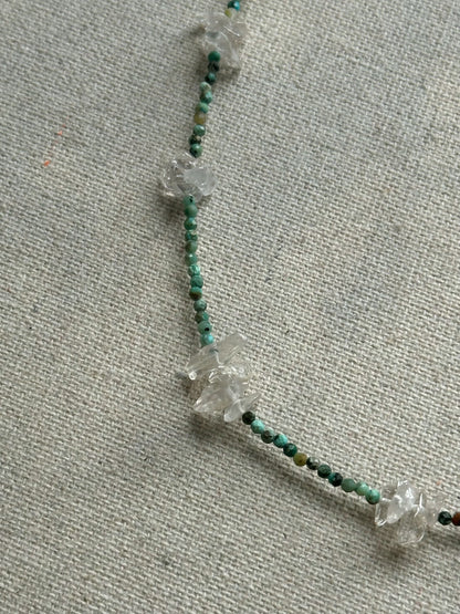 Turquoise And Clear Quartz Beaded Necklace