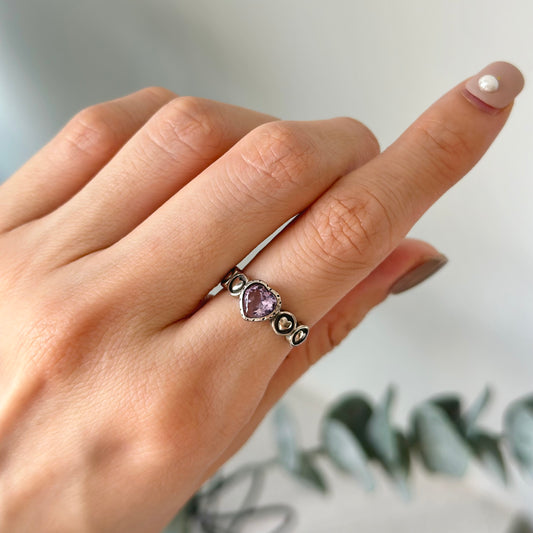 Amethyst Heart Adjustable Sterling Silver Ring