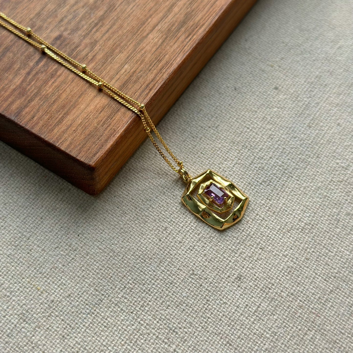 Rectangle Amethyst Dotty Chain Gold-plated Necklace