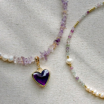 Fluorite And Freshwater Pearl Beaded Necklace