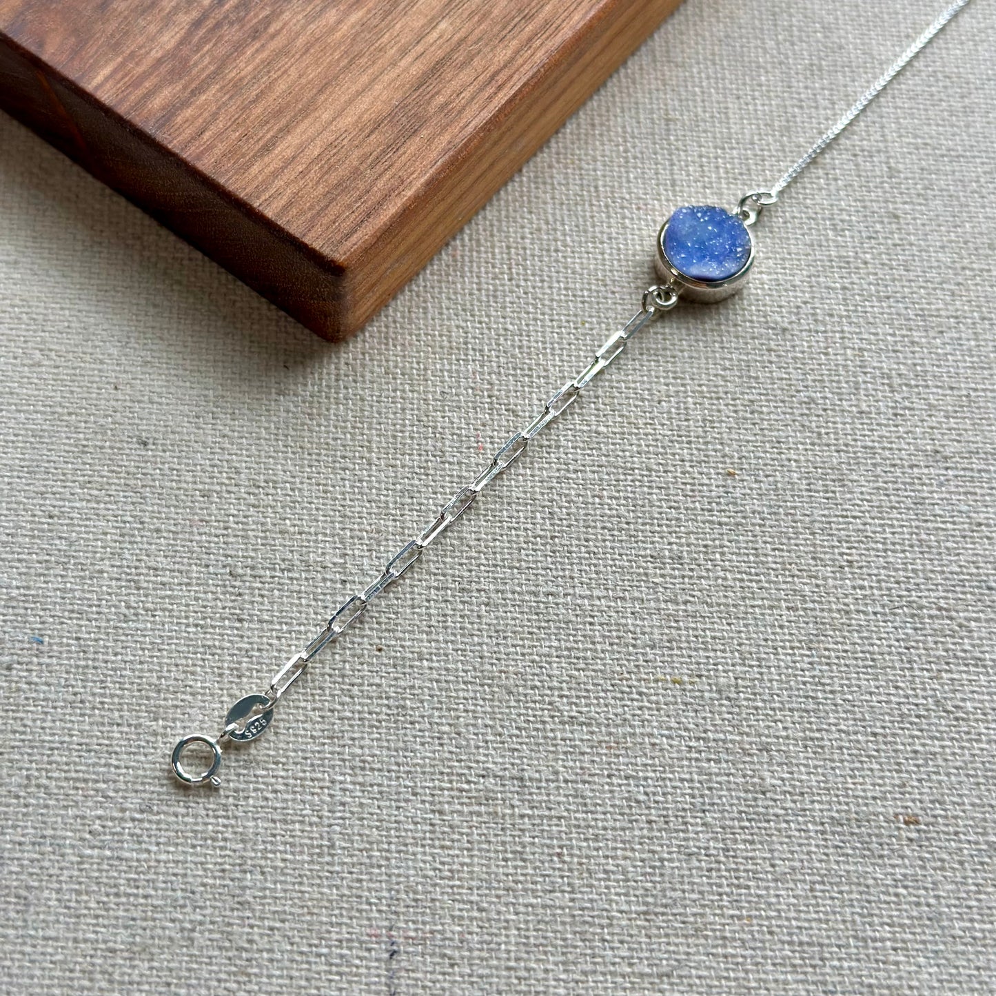 Blue Druzy Adjustable Sterling Silver Bracelet