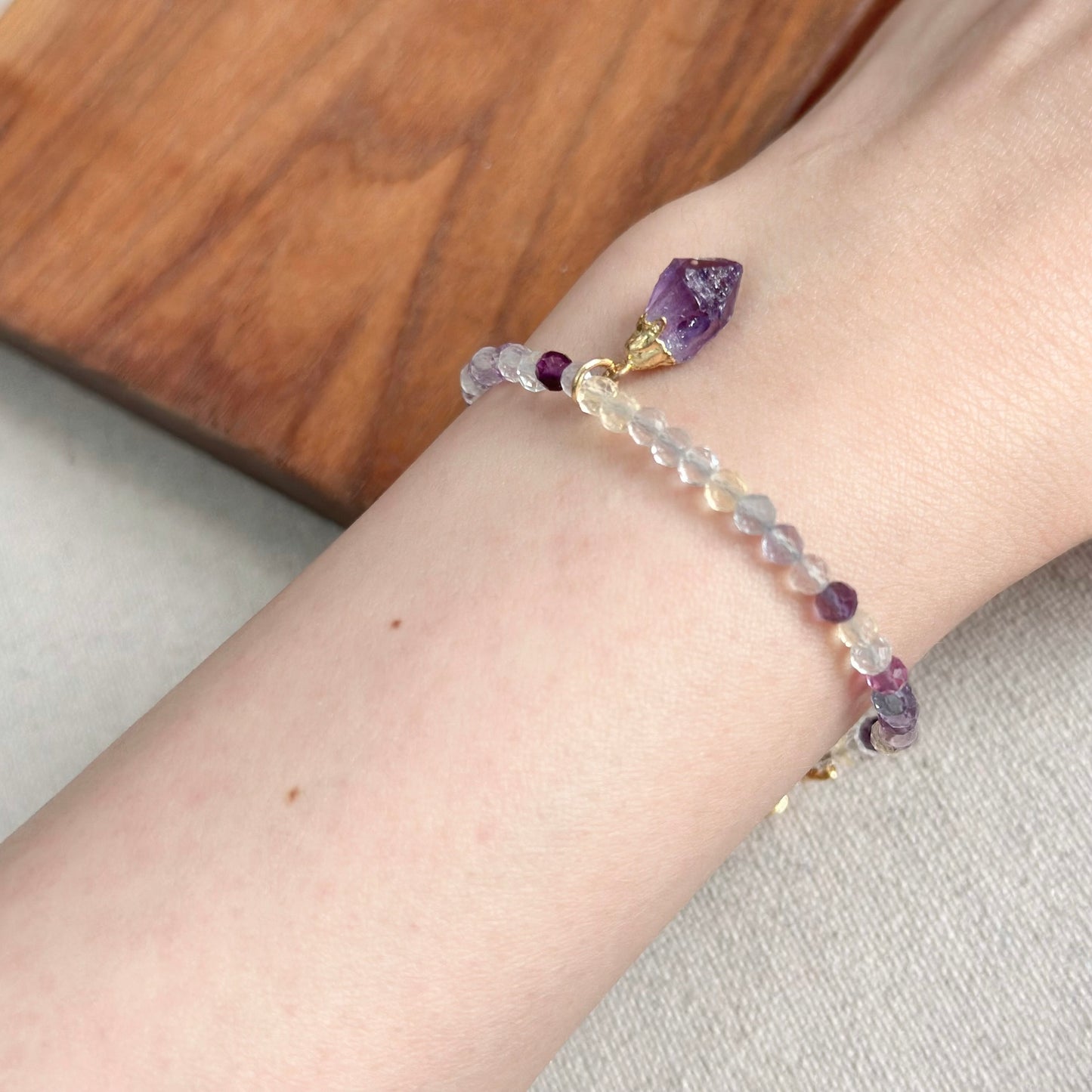 Fluorite Beaded And Amethyst Bracelet