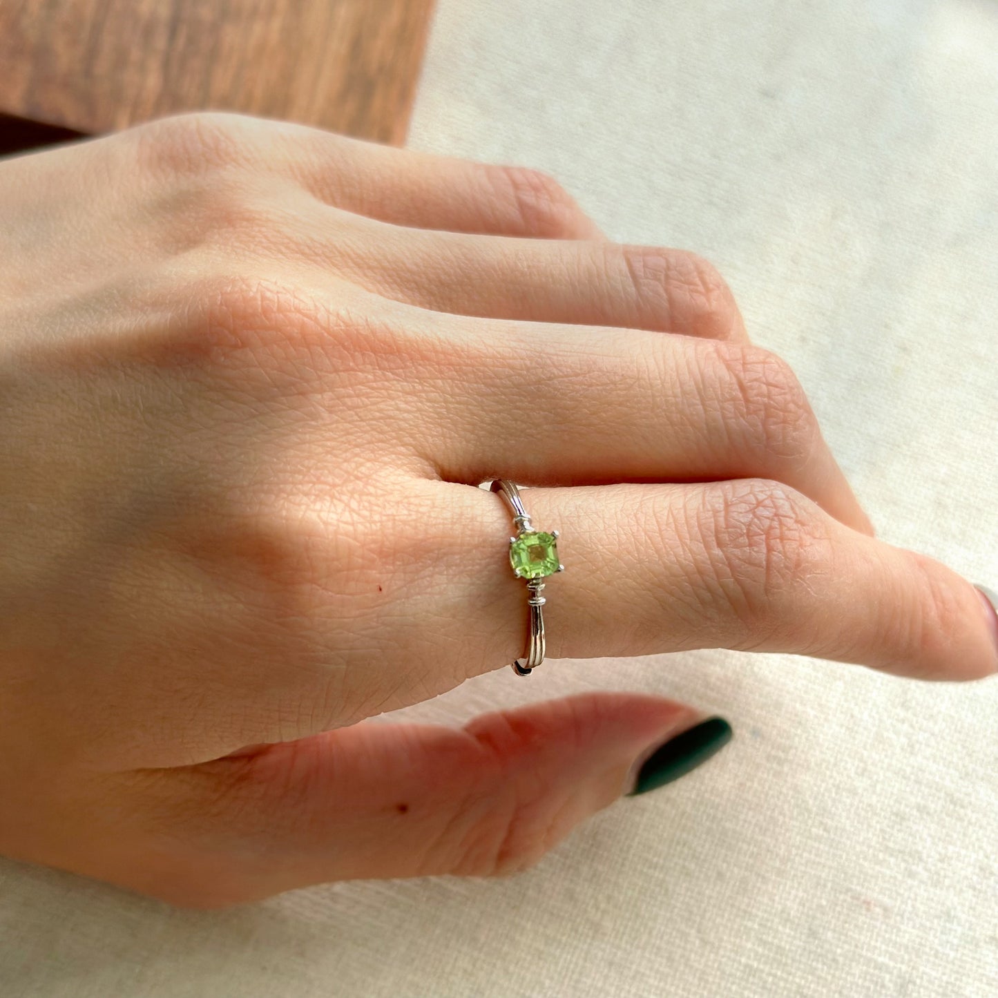 Green Tourmaline Adjustable Sterling Silver Ring