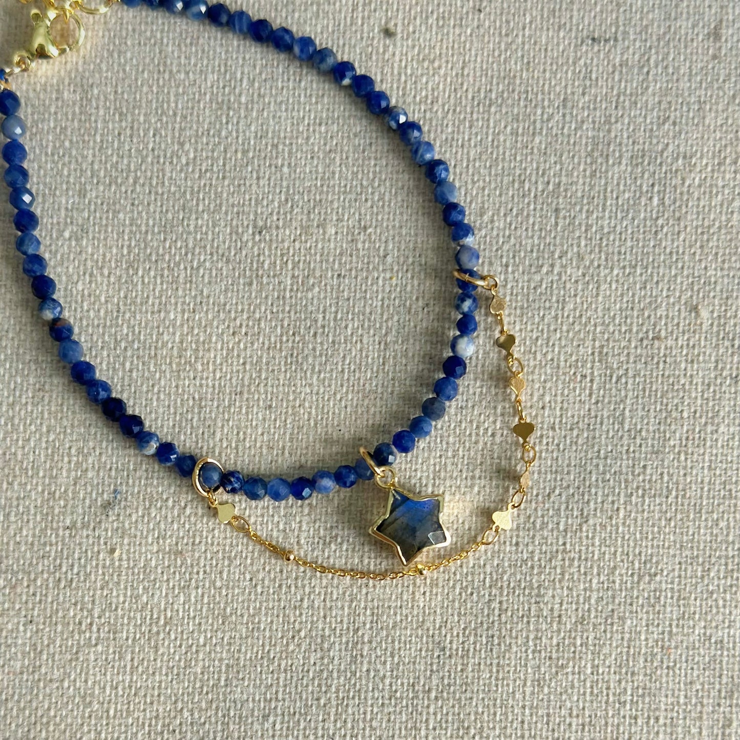 Sodalite Beaded And Labradorite Star Bracelet