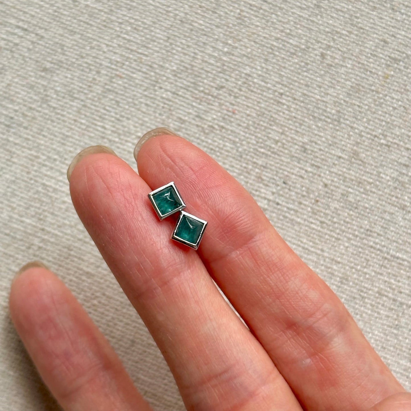 Blue Tourmaline Square Sterling Silver Ear Stud