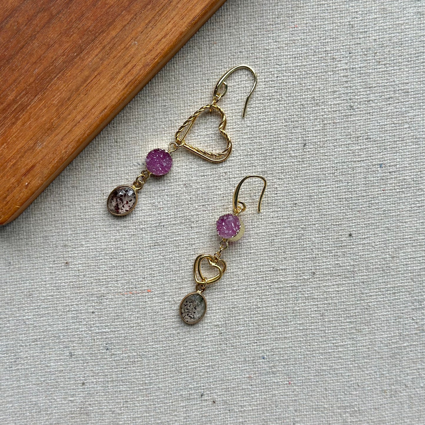 Super Seven And Druzy Heart Gold-plated Earring