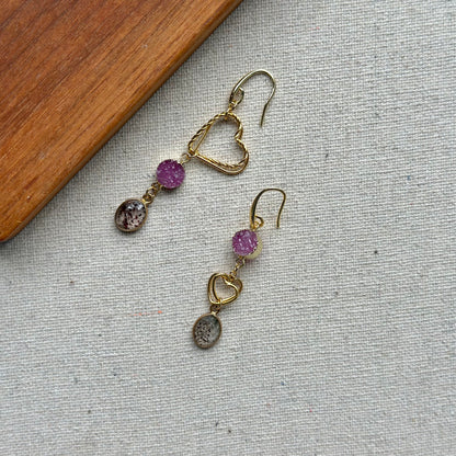 Super Seven And Druzy Heart Gold-plated Earring