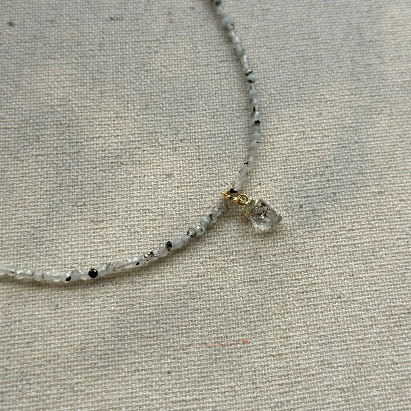 Moonstone Beaded And Herkimer Diamond Necklace