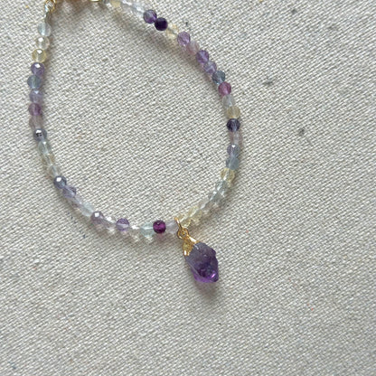 Fluorite Beaded And Amethyst Bracelet