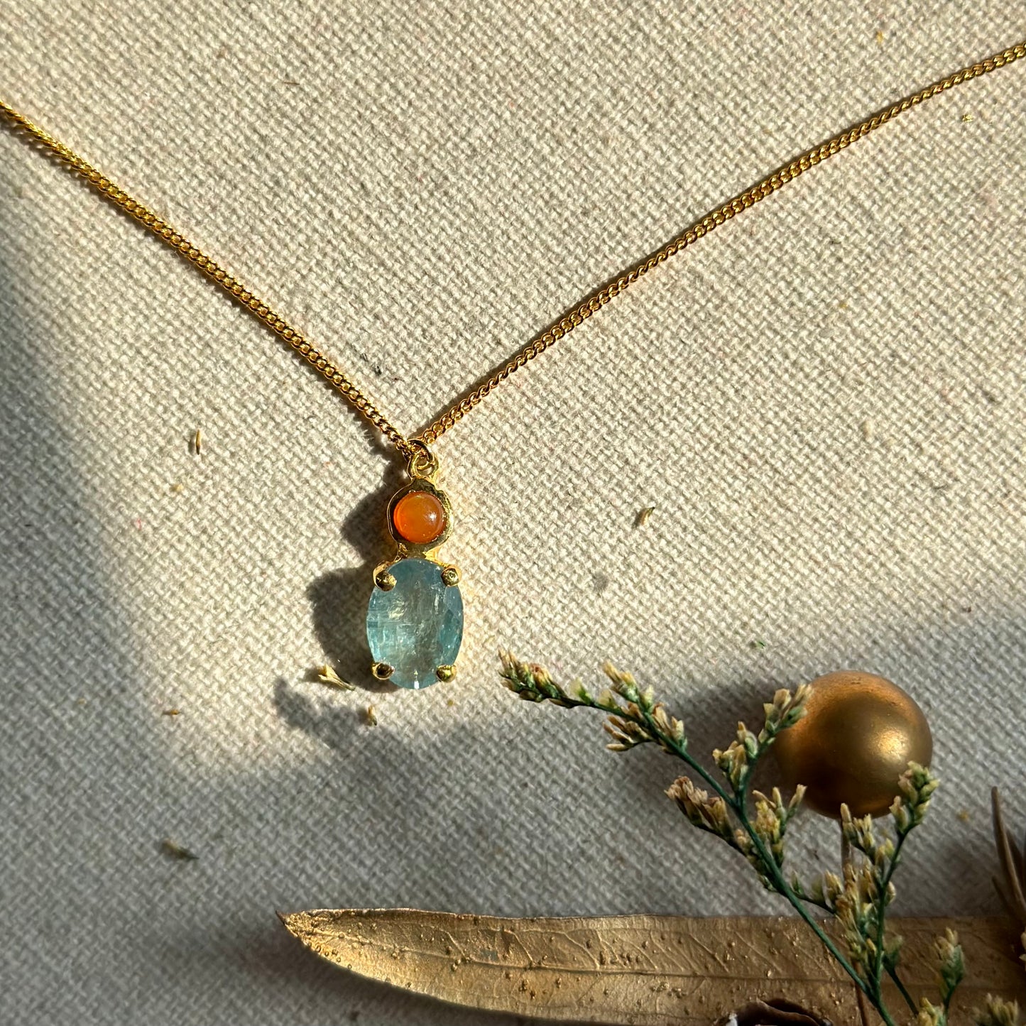 Kyanite And Opal Double Layer Gold-plated Sterling Silver Necklace