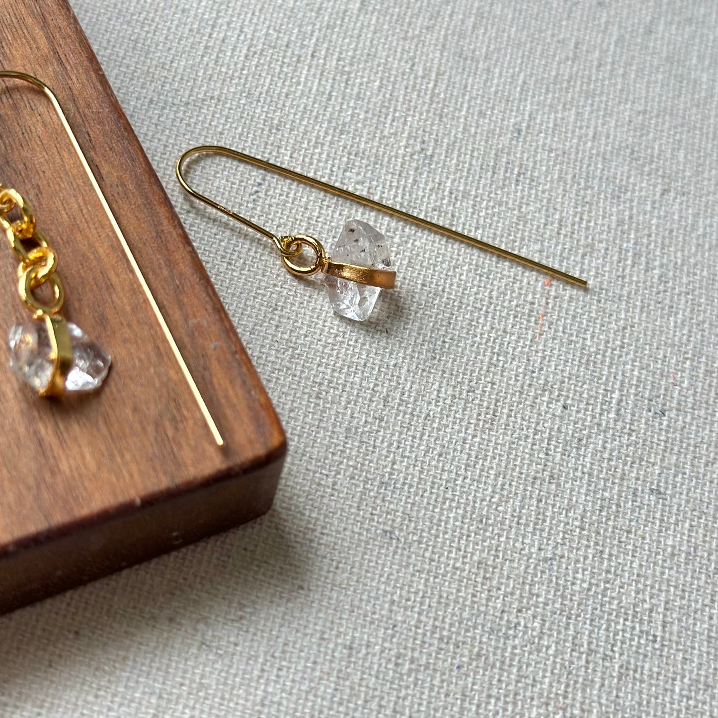 Clear Quartz Raw Stone Long Hook  Gold-plated Earring