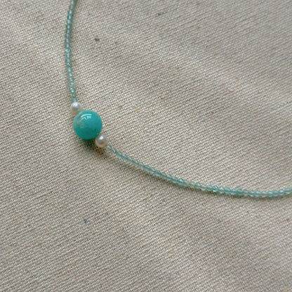 Amazonite And Freshwater Pearl Beaded Necklace