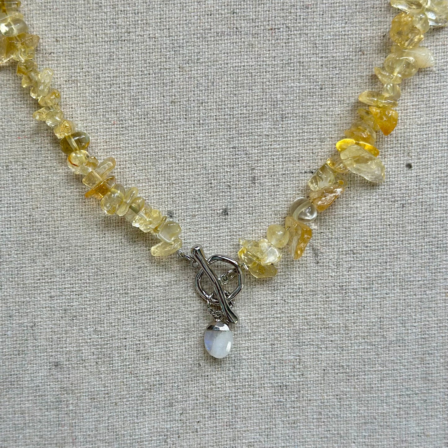 Citrine Beaded And Moonstone Hoop Toggle Necklace