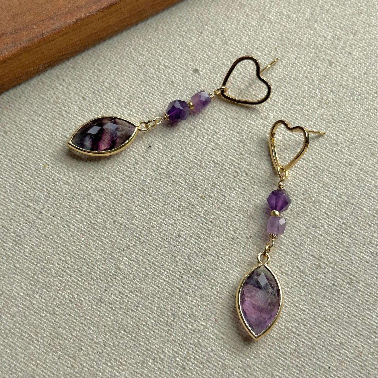 Fluorite And Amethyst Gold-plated Earring