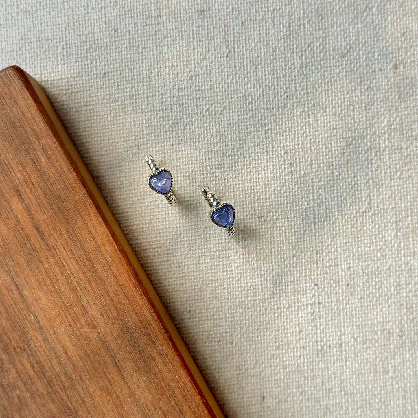 Tanzanite Heart Cabochon Sterling Silver Ear Hoop