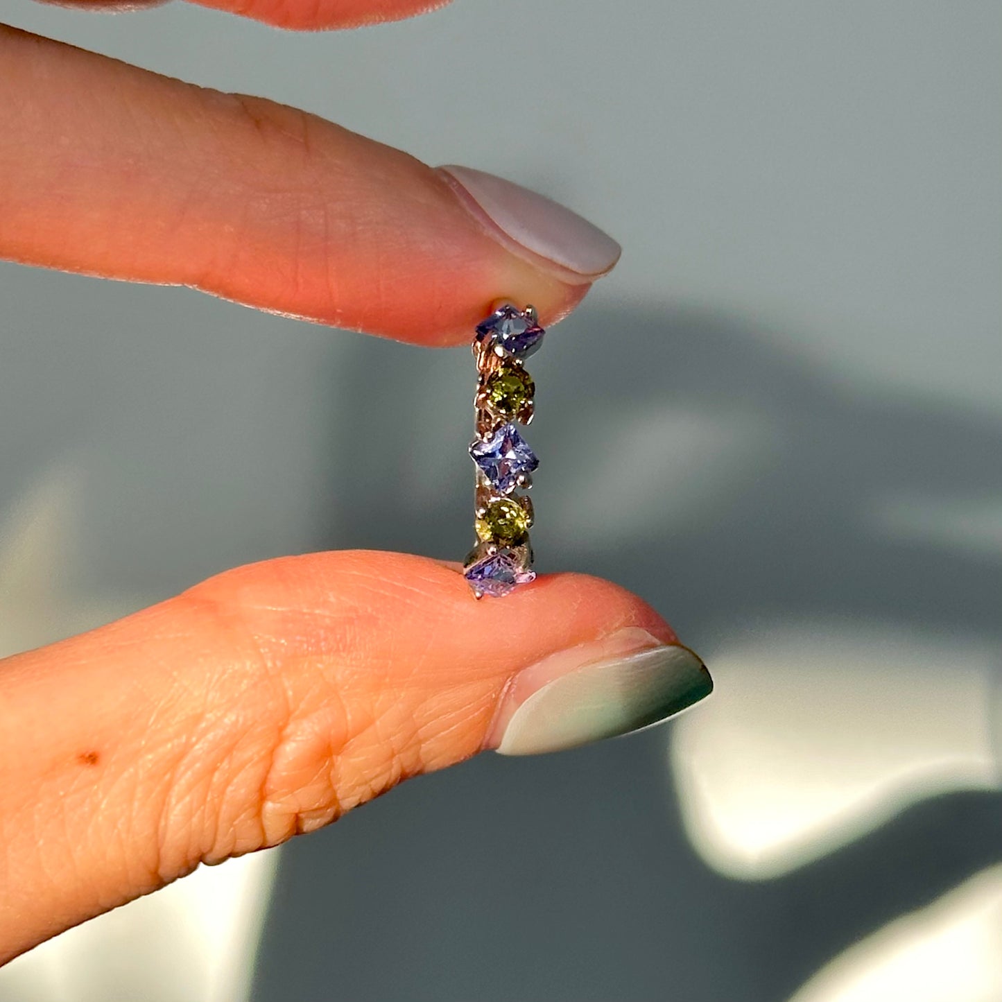 Tanzanite And Green Tourmaline Adjustable Sterling Silver Ring