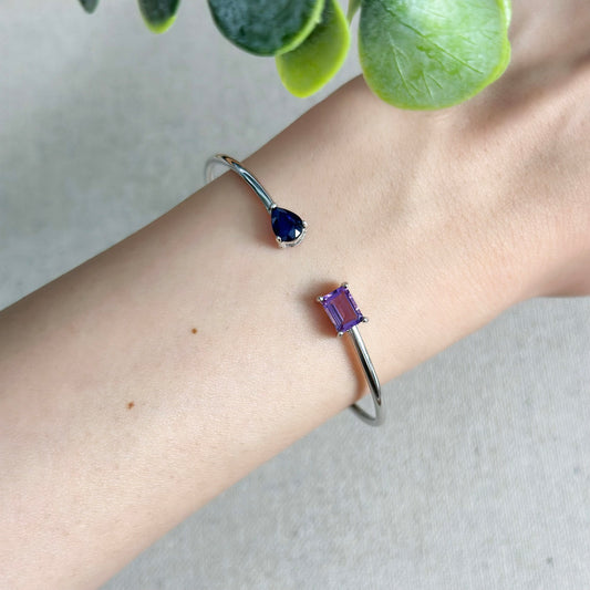 Sapphire And Amethyst Sterling Silver Bangle