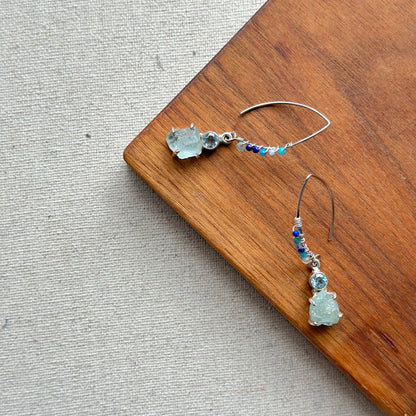 Topaz And Aquamarine Raw Stone Sterling Silver Earring