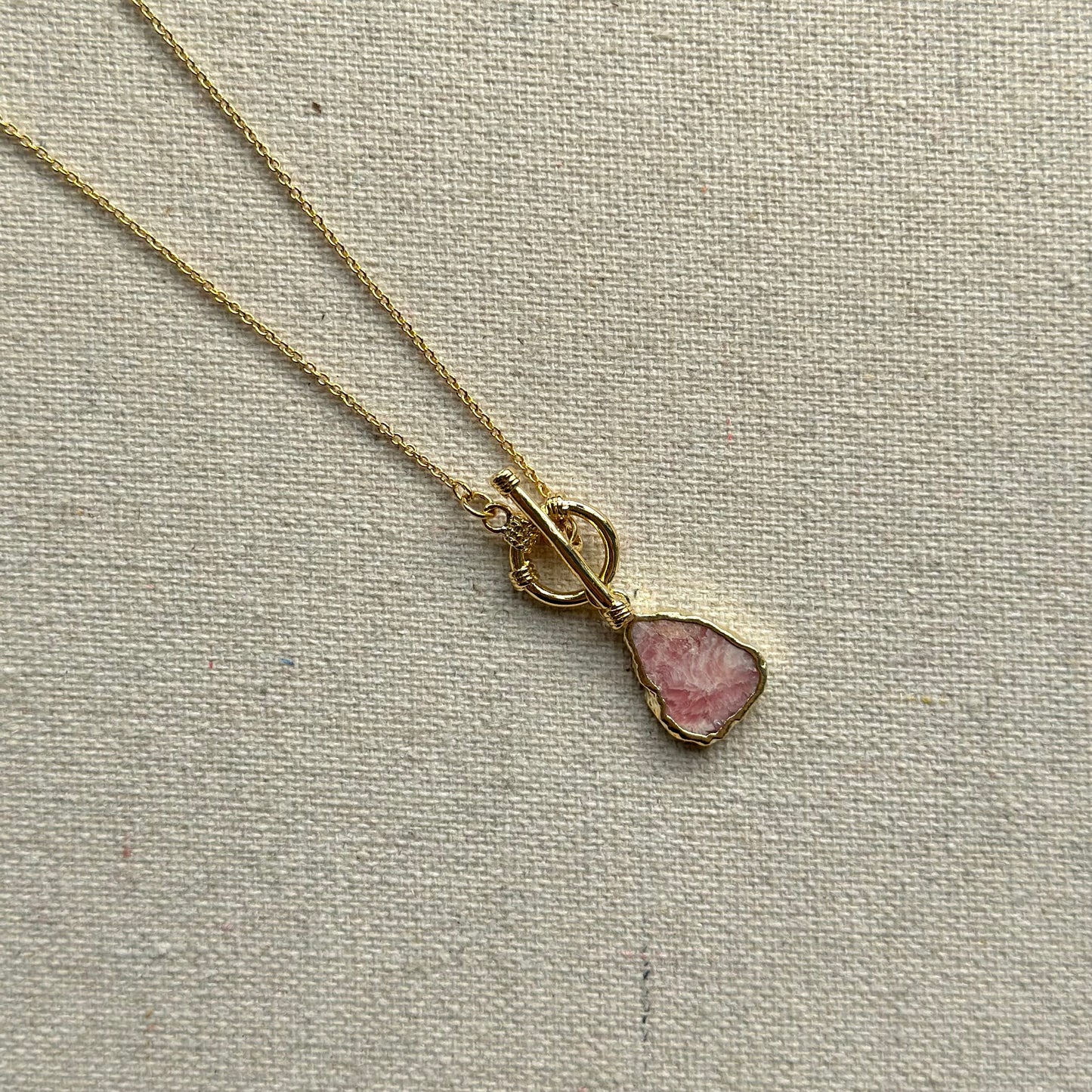 Rhodochrosite Hoop Toggle Long Gold-plated Necklace