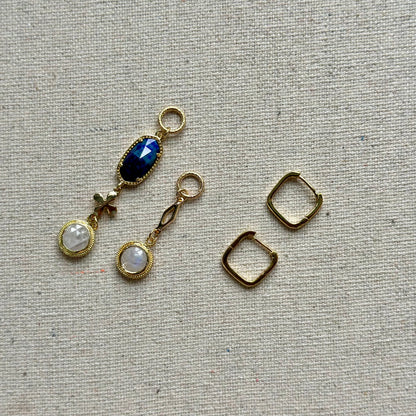 Moonstone And Lapis Two-way Ear Hoop Earring