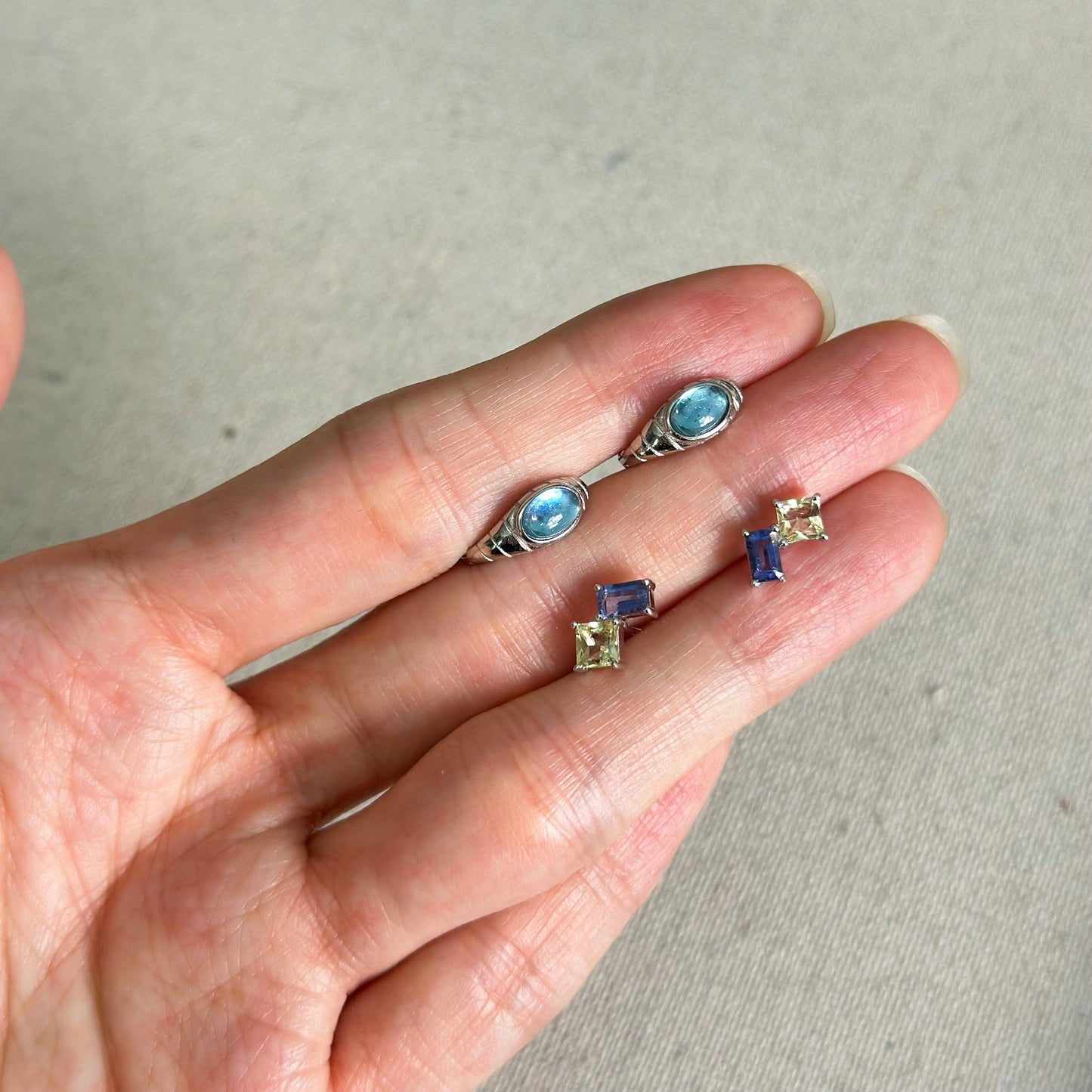 Mixed Iolite And Heliodor Sterling Silver Ear Stud