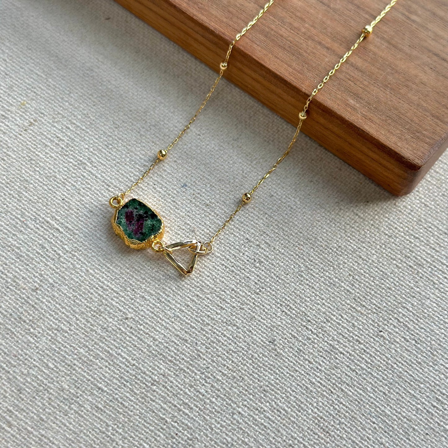 Ruby Zoisite Raw Stone Dotty Chain Gold-plated Necklace