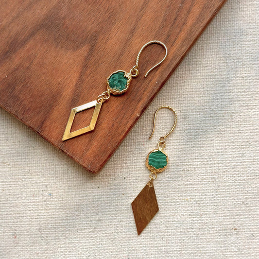 Malachite Asymmetric Rhombus Gold-plated Earring