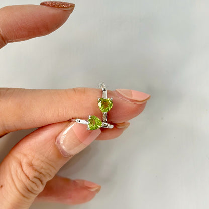 Peridot Heart August Birthstone Sterling Silver Ear Hoop