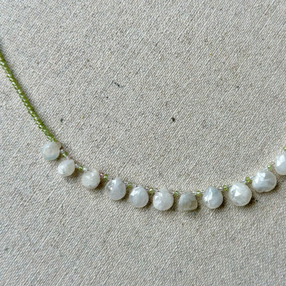 Moonstone Drop And Prehnite Beaded Necklace