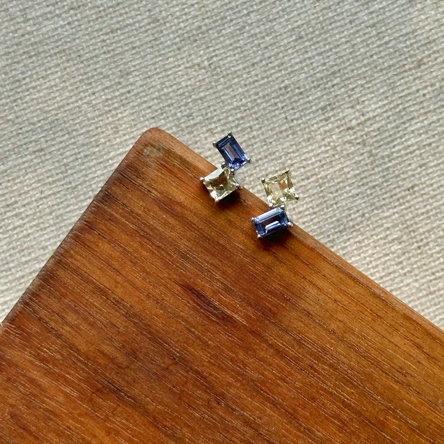 Mixed Iolite And Heliodor Sterling Silver Ear Stud